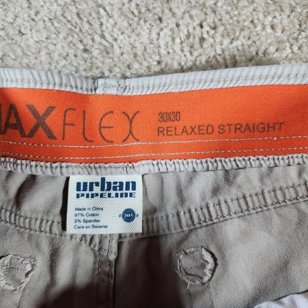 Urban Pipeline Max Flex Relaxed Straight Pants Mens Size 30x30 Beige Stretch